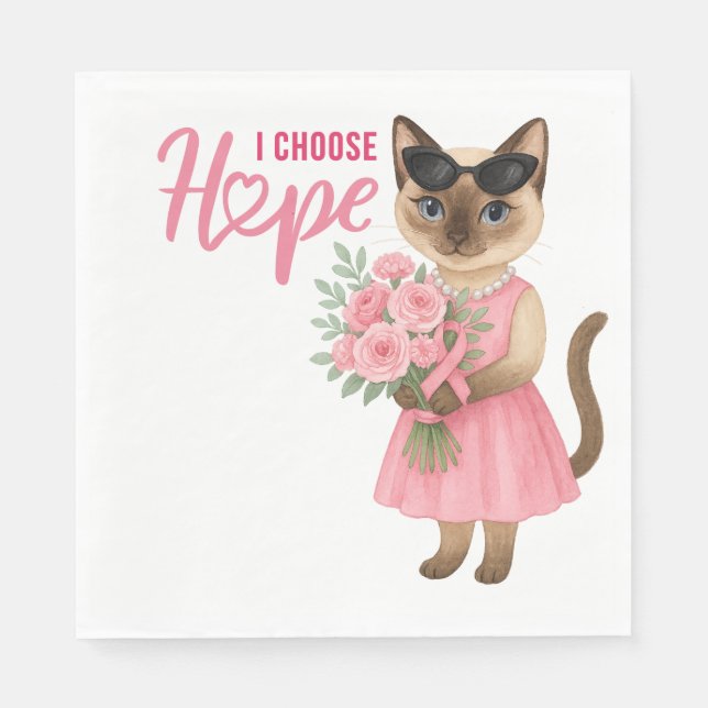 Breast Cancer Awareness Pink ribbon florist themed Napkins (Front)