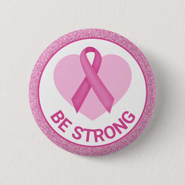Breast Cancer Awareness Pink Ribbon & Heart Button (Front)