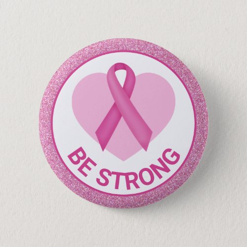 Breast Cancer Awareness Pink Ribbon  Heart Button