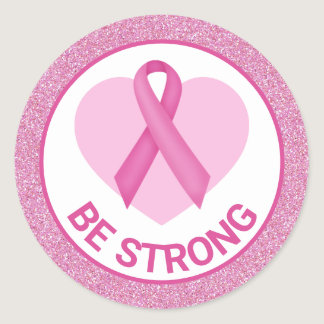 Breast Cancer Awareness Pink Ribbon & Heart Classic Round Sticker