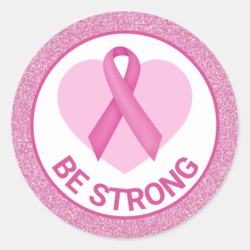 Breast Cancer Awareness Pink Ribbon  Heart Classic Round Sticker