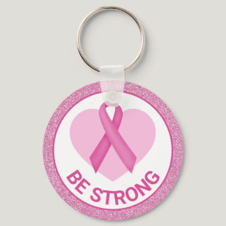 Breast Cancer Awareness Pink Ribbon & Heart Keychain