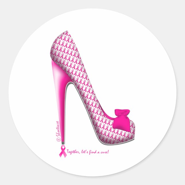 Breast Cancer Awareness Pink Ribbon Heel Classic Round Sticker (Front)