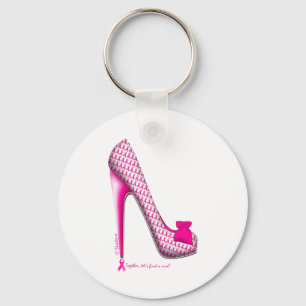 Breast Cancer Awareness Pink Ribbon Heel Keychain