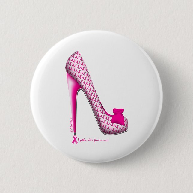Breast Cancer Awareness Pink Ribbon Heel Pinback Button (Front)