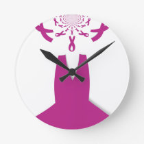 Breast Cancer Awareness: Pink Ribbon Kaleidoscope  Round Clock