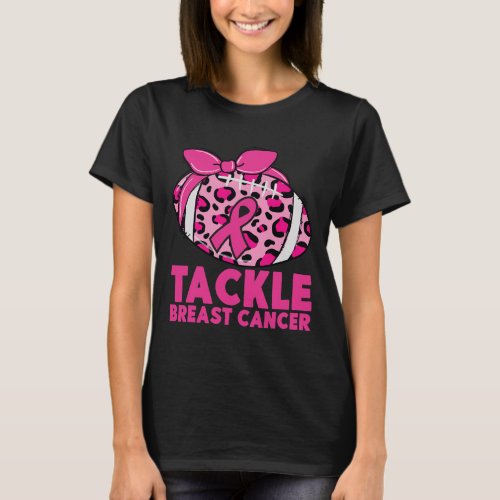 Breast Cancer Awareness Pink Ribbon Leopard Footba T_Shirt