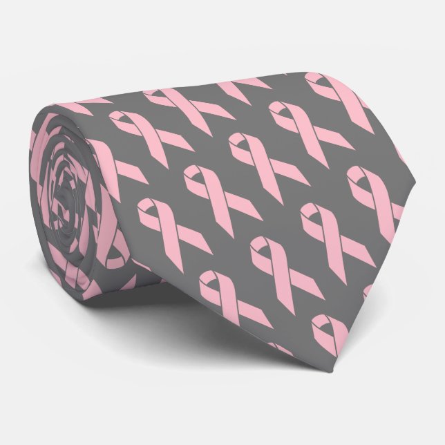 Breast Cancer Awareness Pink Ribbon Neck Tie (Rolled)