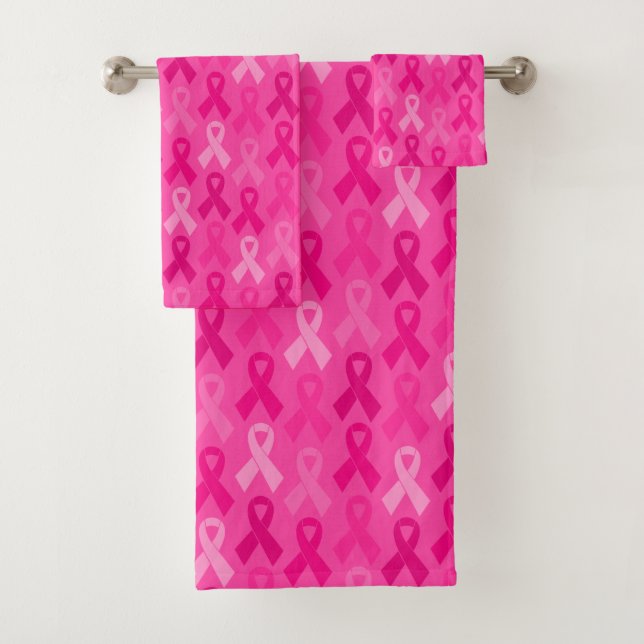Breast Cancer Awareness Pink Ribbon Pattern Bath Towel Set (Insitu)