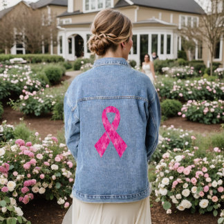 Breast Cancer Awareness Pink Ribbon Pattern Denim Jacket