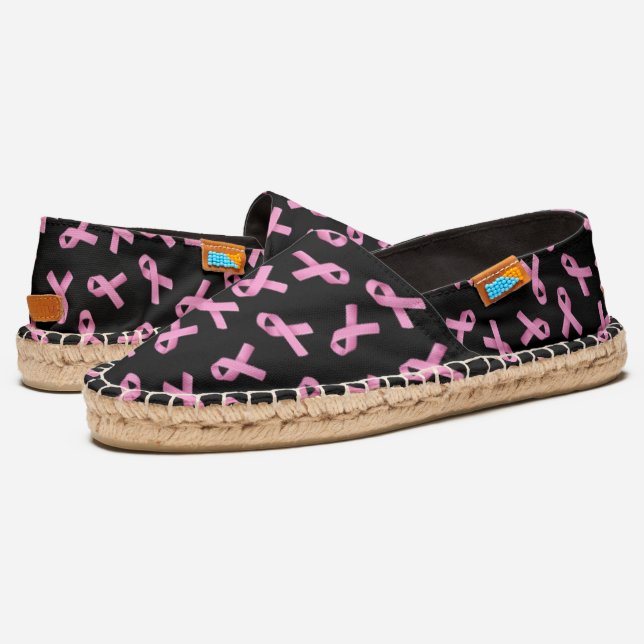 Breast Cancer Awareness Pink Ribbon Pattern Espadrilles (Angled)