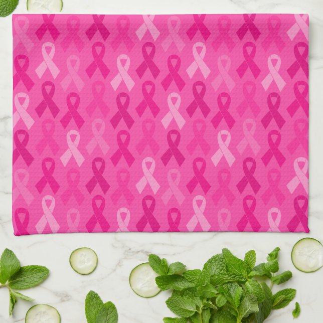 Breast Cancer Awareness Pink Ribbon Pattern Kitchen Towel (Folded)