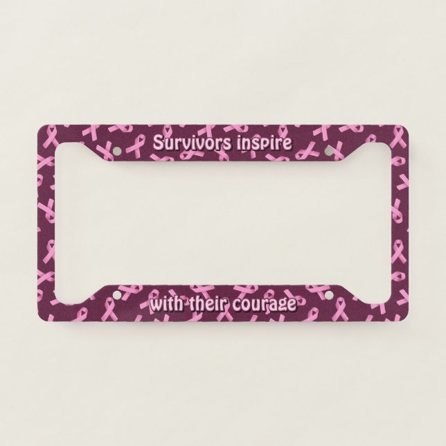 Breast Cancer Awareness Pink Ribbon Pattern License Plate Frame (Front)