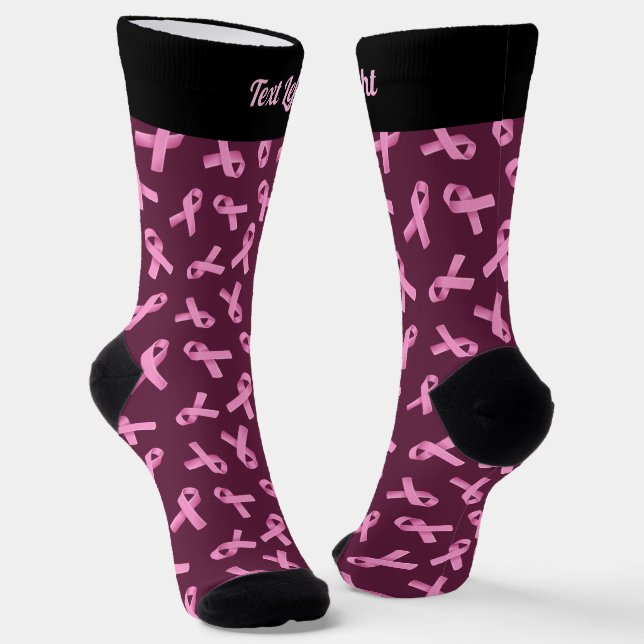 Breast Cancer Awareness Pink Ribbon Pattern Socks (Angled)