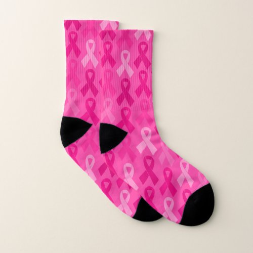 Breast Cancer Awareness Pink Ribbon Pattern Socks