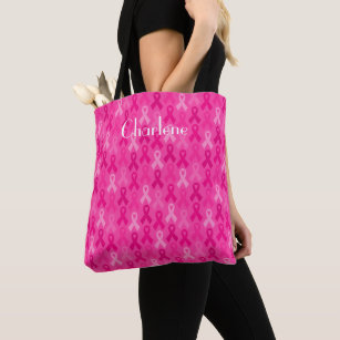 Breast Cancer Awareness Pink Gloss Laminated Designer Tote Bag (8x4x10)-  Screen Print - Display Pros