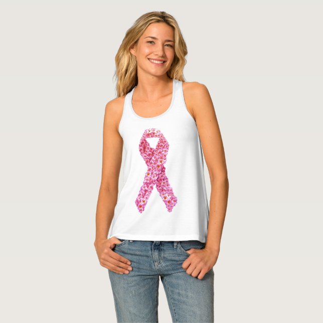 Breast Cancer Awareness Pink Ribbon Racerback Tank (Front Full)