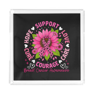 Breast Cancer Awareness Pink Ribbon Sunflower Hope Acrylic Tray