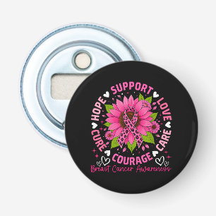 Breast Cancer Awareness Pink Ribbon Sunflower Hope Bottle Opener