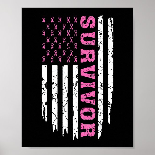 Breast Cancer Awareness Pink Ribbon Survivor Ameri Poster (Front)