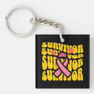 Breast Cancer Awareness Pink Ribbon Survivor Keychain