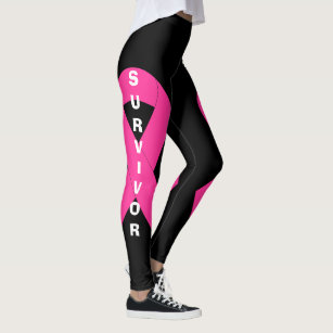 Junior's Pink Ribbon F**k Cancer V604 Black Athletic Workout Leggings One  Size (S-L)