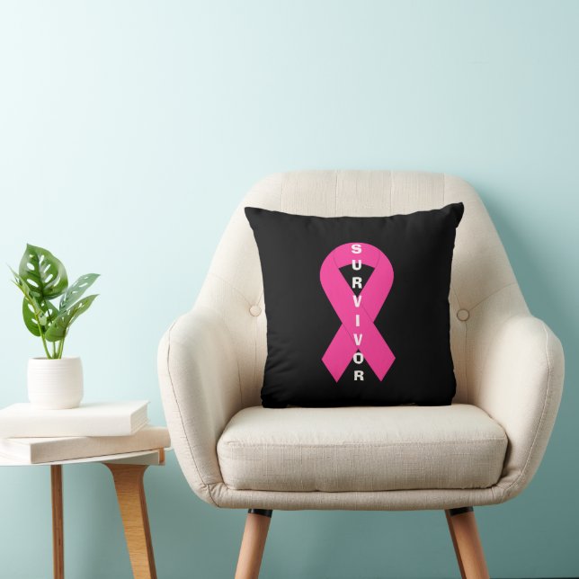 Breast Cancer Awareness Pink Ribbon Survivor Throw Pillow (Chair)