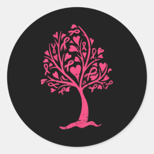 Breast Cancer Awareness Pink Ribbon Tree Support Classic Round Sticker