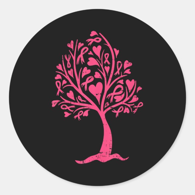 Breast Cancer Awareness Pink Ribbon Tree Support Classic Round Sticker (Front)