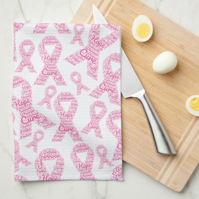 Breast Cancer Awareness Pink Ribbon With Positive Kitchen Towel (Quarter Fold)