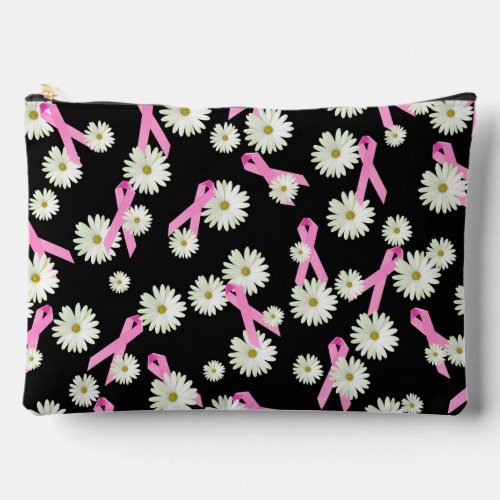 Breast Cancer Awareness Pink Ribbons and Daisies Accessory Pouch