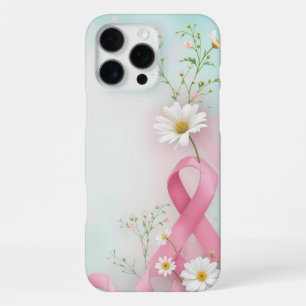 Breast Cancer Awareness Pink Ribbons and Daisies iPhone 16 Pro Max Case
