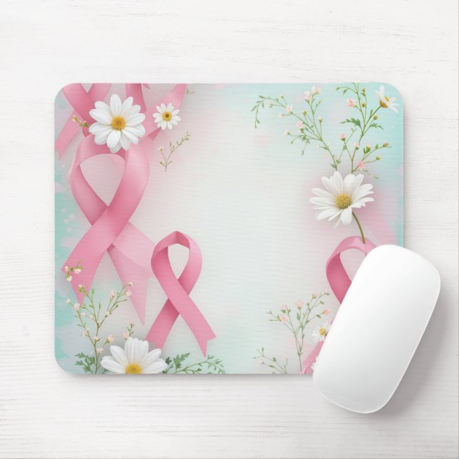 Breast Cancer Awareness Pink Ribbons and Daisies Mouse Pad (With Mouse)