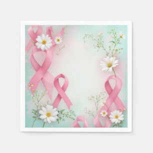 Breast Cancer Awareness Pink Ribbons and Daisies Napkins