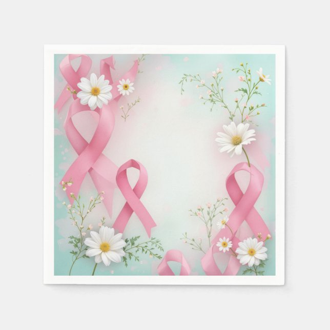 Breast Cancer Awareness Pink Ribbons and Daisies Napkins (Front)