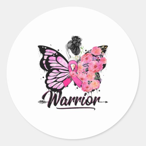 Breast Cancer Awareness Pink Ribbons Butterfly  Classic Round Sticker