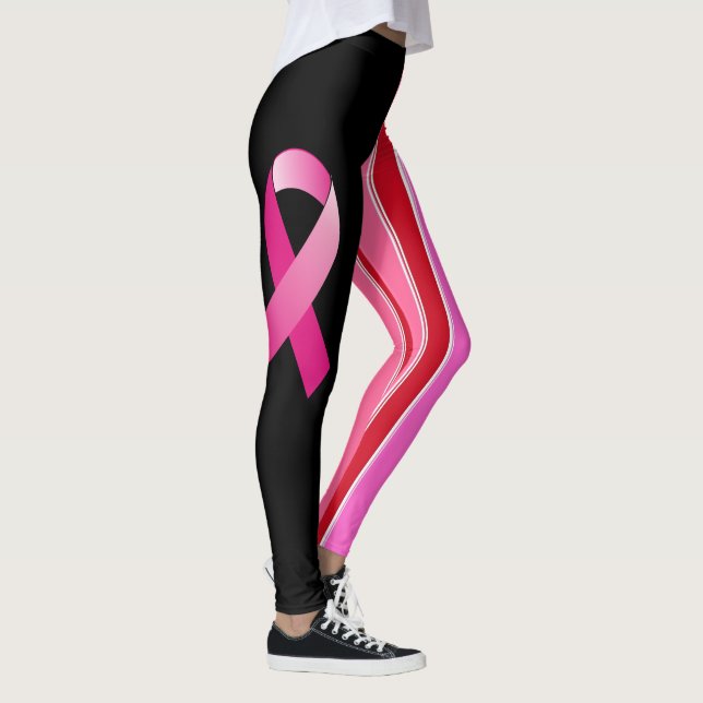 Breast Cancer Awareness Pink Stripe Ribbon Leggings (Right)