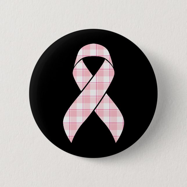 Breast Cancer Awareness Plaid Pink Ribbon Button (Front)