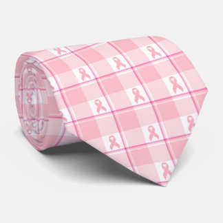 Breast Cancer Awareness Plaid Pink Ribbon Neck Tie