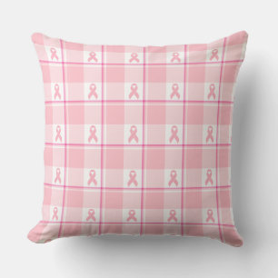 Breast Cancer Awareness Plaid Pink Ribbon Throw Pillow
