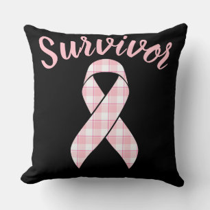 Breast Cancer Awareness Plaid Pink Ribbon Throw Pillow