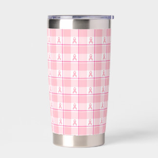 Breast Cancer Awareness Plaid Tumbler Pink Ribbon