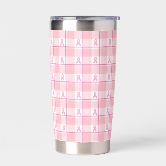 Breast Cancer Awareness Plaid Tumbler Pink Ribbon (Left)