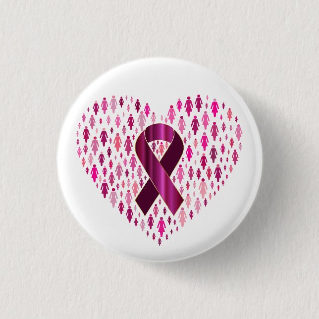 Breast Cancer Awareness Ribbon and Heart Button (Front)