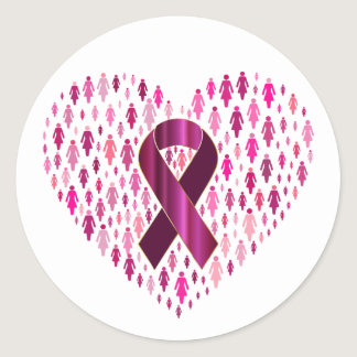 Breast Cancer Awareness Ribbon and Heart Classic Round Sticker