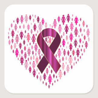 Breast Cancer Awareness Ribbon and Heart Square Sticker