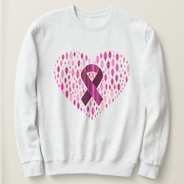 Breast Cancer Awareness Ribbon and Heart Sweatshirt (Design Front)