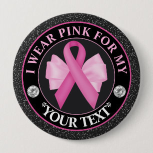 Breast Cancer Awareness Ribbon & Bow Design Button