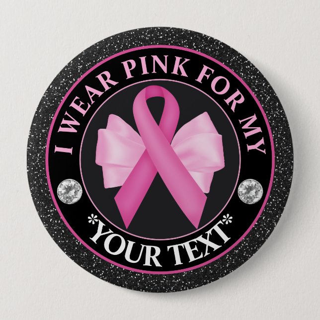 Breast Cancer Awareness Ribbon & Bow Design Button (Front)