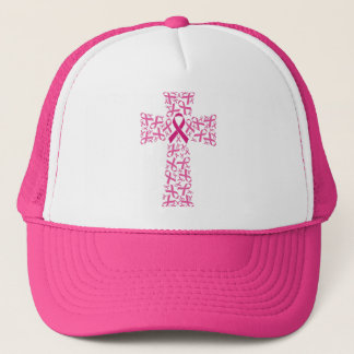 Breast Cancer Awareness Ribbon Cross Trucker Hat